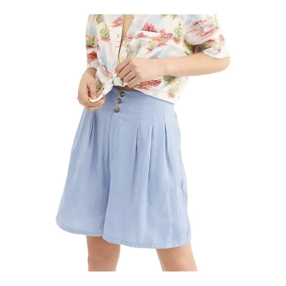 Free People Brittany Long Beach Shorts High Waisted Pleated Button Front Size XS
